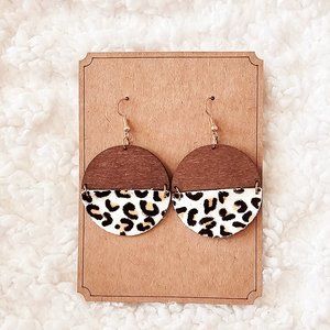 5/$25 Wood and Leopard Print Dangle Earrings